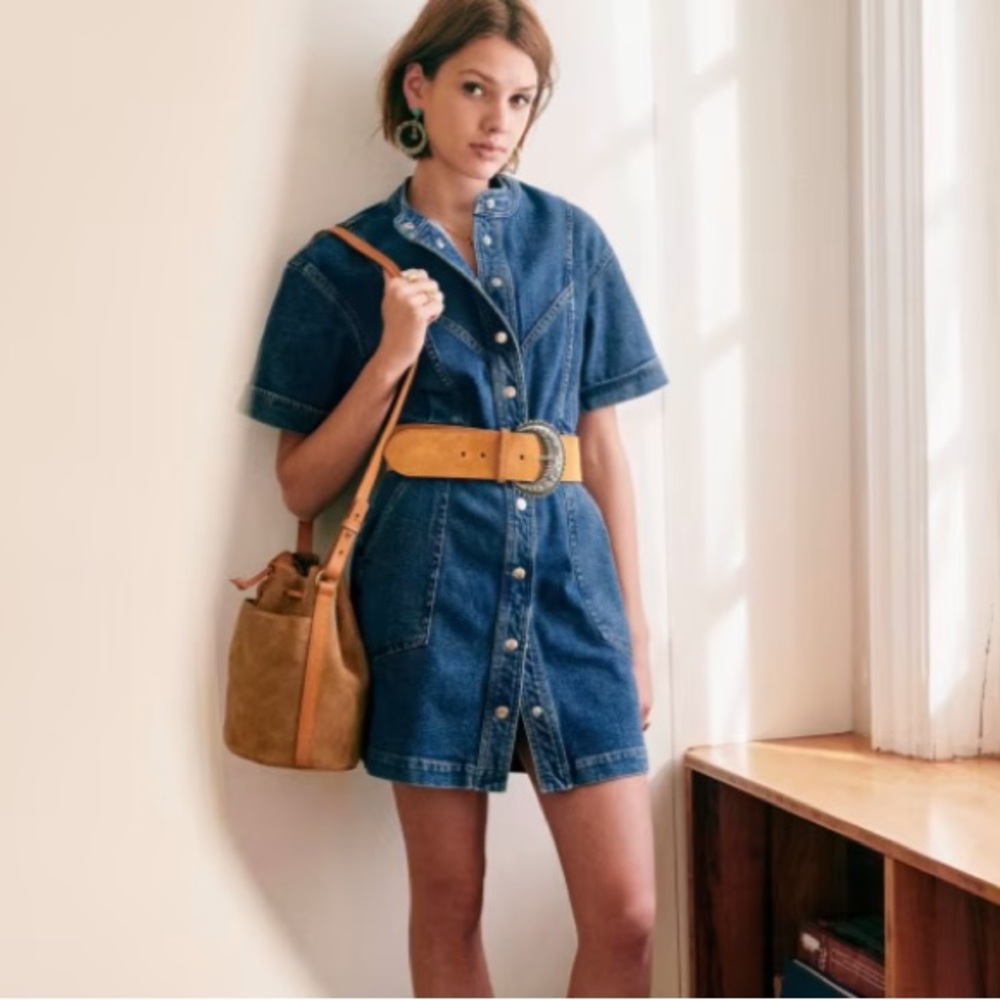 Sezane Paulette Denim Blue Dress Size 36